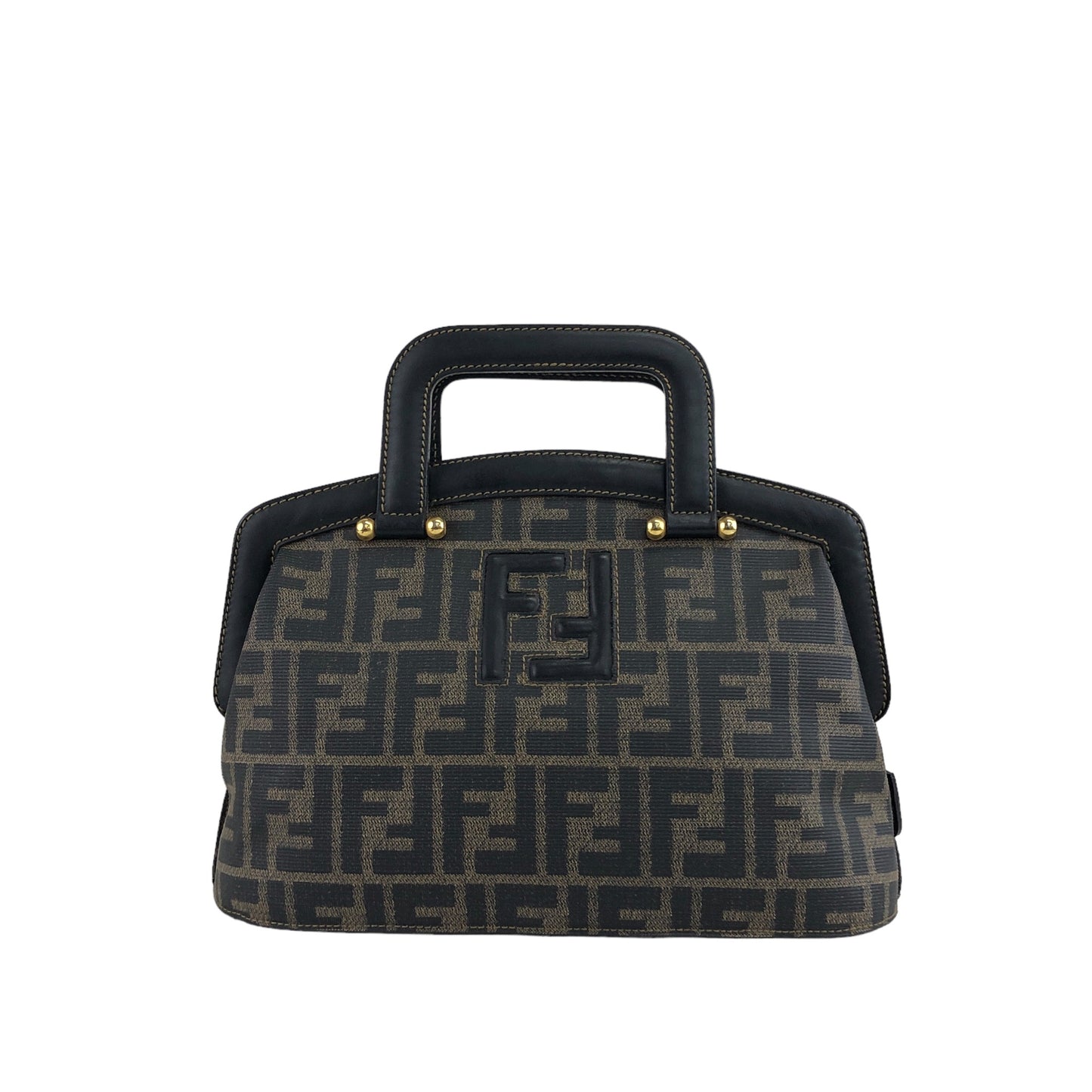 FENDI Zucca Logo Handbag Brown×Black Vintage bju2nv