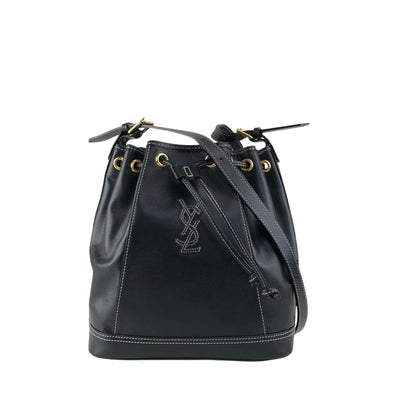 Yves Saint Laurent YSL Logo Stitch Drawstring Shoulder bag Black Vintage 2my7rj