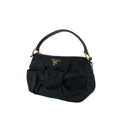 PRADA Logo Ribbon Motif Two-way Handbag Shoulder bag Black Vintage 33v85k