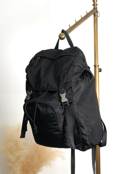 PRADA Tessuto Triangle Logo Backpack Black Vintage wji8cz