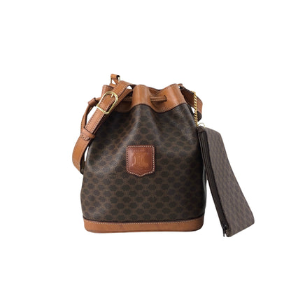 CELINE Macadam Blason Drawstring Shoulder bag Brown Vintage 7kmwfd
