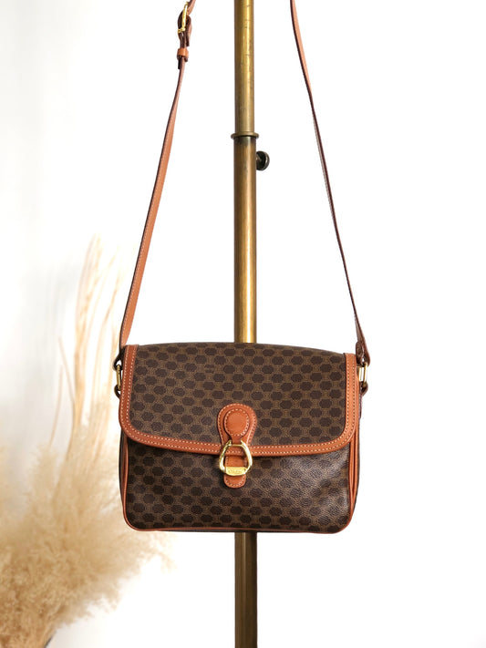 CELINE Macadam Horse Bit Shoulder bag Brown Vintage efawv5