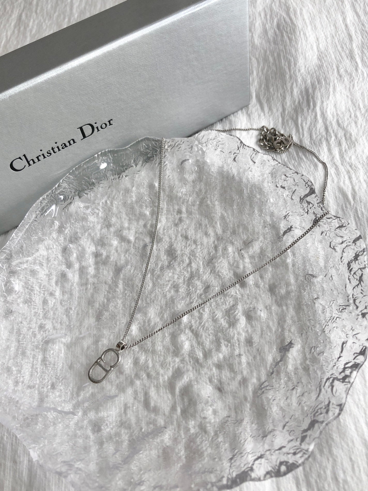 Christian Dior CD Logo Necklace Silver Vintage fyi7ir