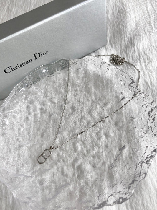Christian Dior CD Logo Necklace Silver Vintage fyi7ir