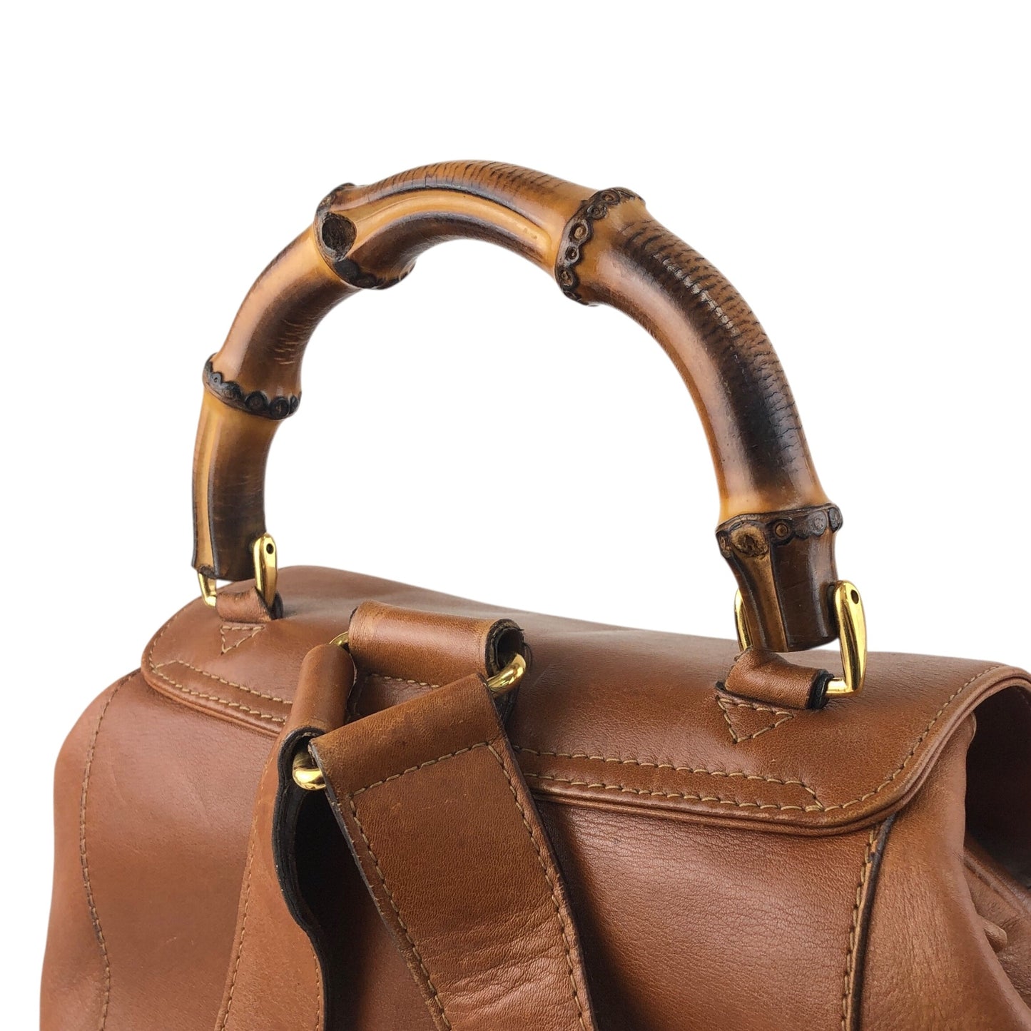 GUCCI Bamboo Turn Lock Double Pocket Backpack Brown Vintage sdazp3