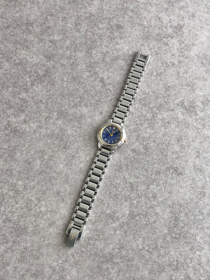 Yves Saint Laurent YSL Logo Quartz Watch Silver×Navy 5930-F91474 TA Vintage wg2id7