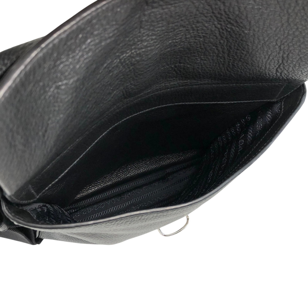 PRADA Triangle Logo Front Buckle Front Pocket Shoulder bag Black Vintage fg3jes