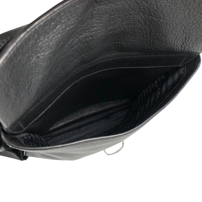 PRADA Triangle Logo Front Buckle Front Pocket Shoulder bag Black Vintage fg3jes