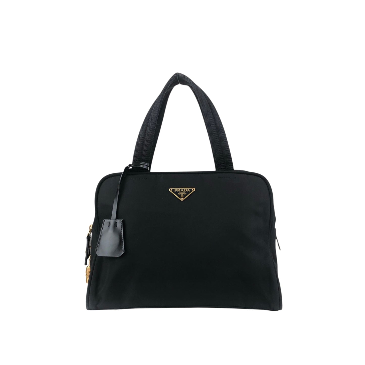 PRADA Tessuto Triangle Logo Padlock Handbag Black Vintage z2waww
