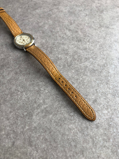 HERMES Logo Quartz Watch Camel Vintage tfub3s