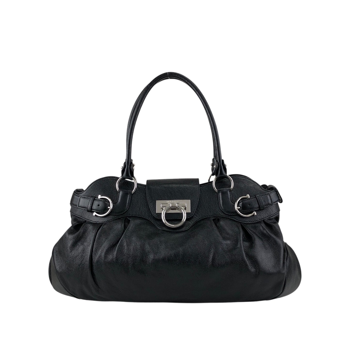 Salvatore Ferragamo Gancini Handbag Black Vintage 5aexwa