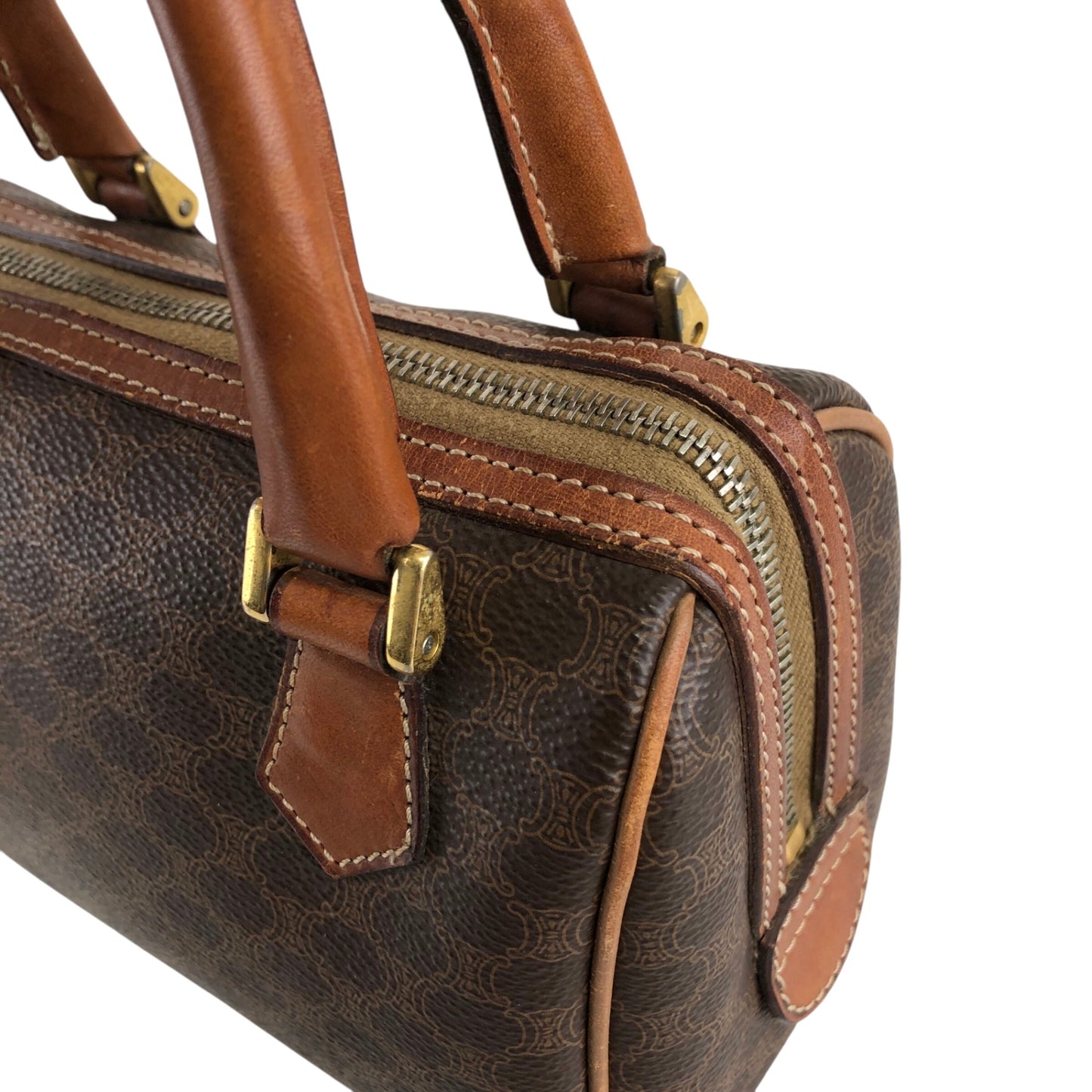 CELINE Macadam Two-way Handbag Shoulder bag Brown Vintage mncvkw