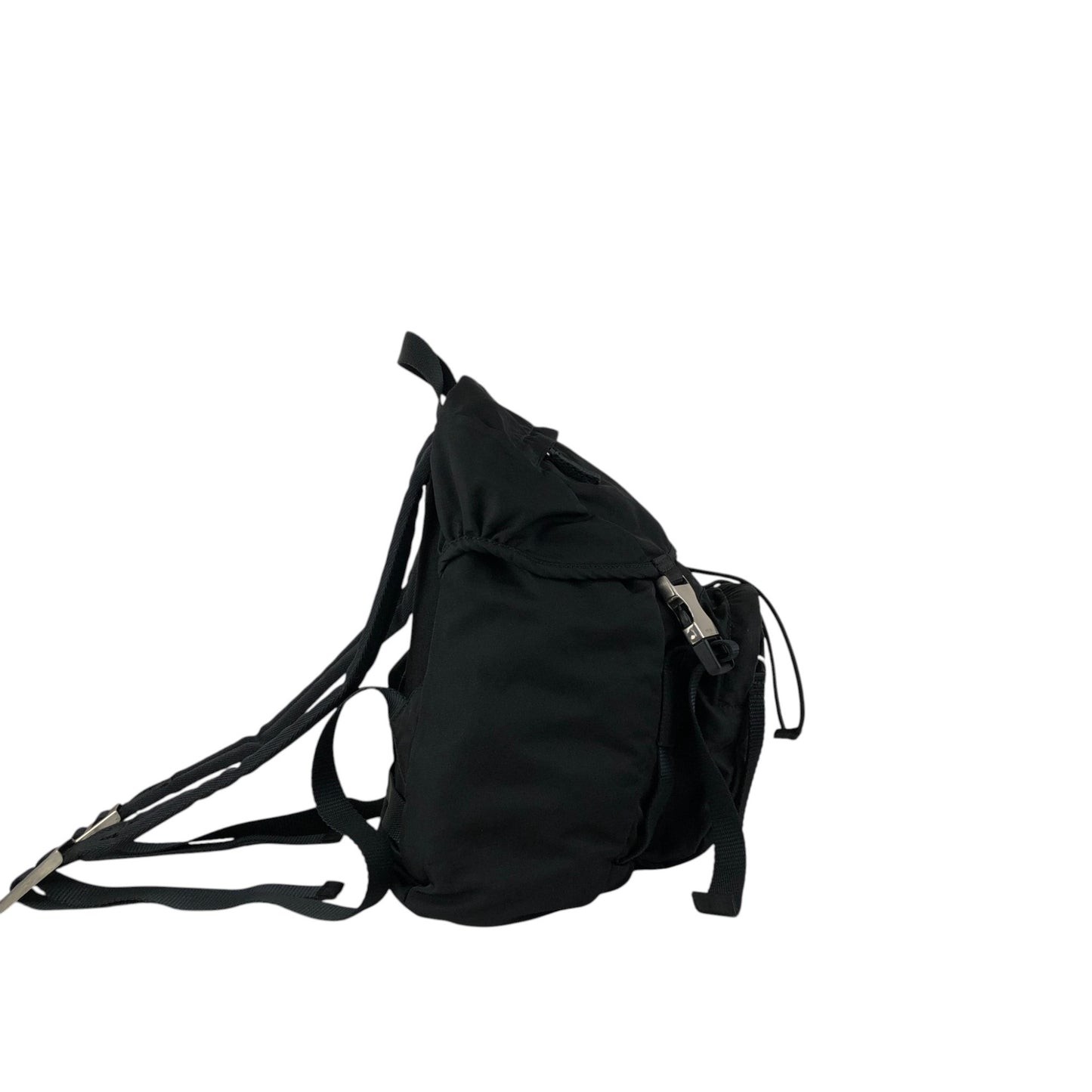 PRADA Tessuto Triangle Logo Front Buckle Backpack Black Vintage ynp78c