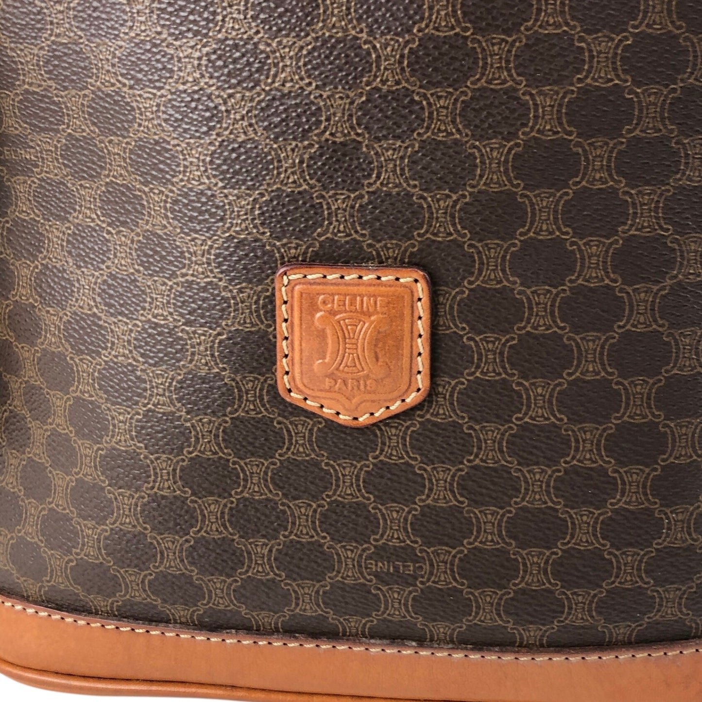 CELINE Macadam Blason Drawstring Shoulder bag Brown Vintage p5vd3z