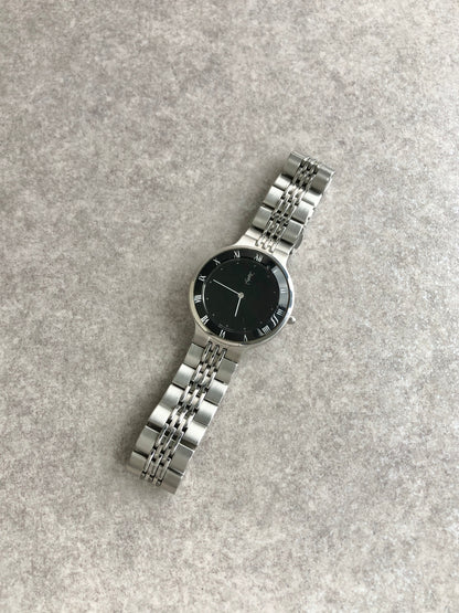 Yves Saint Laurent YSL Logo Quartz Watch Silver 5421-H10031Y Vintage r24dv6