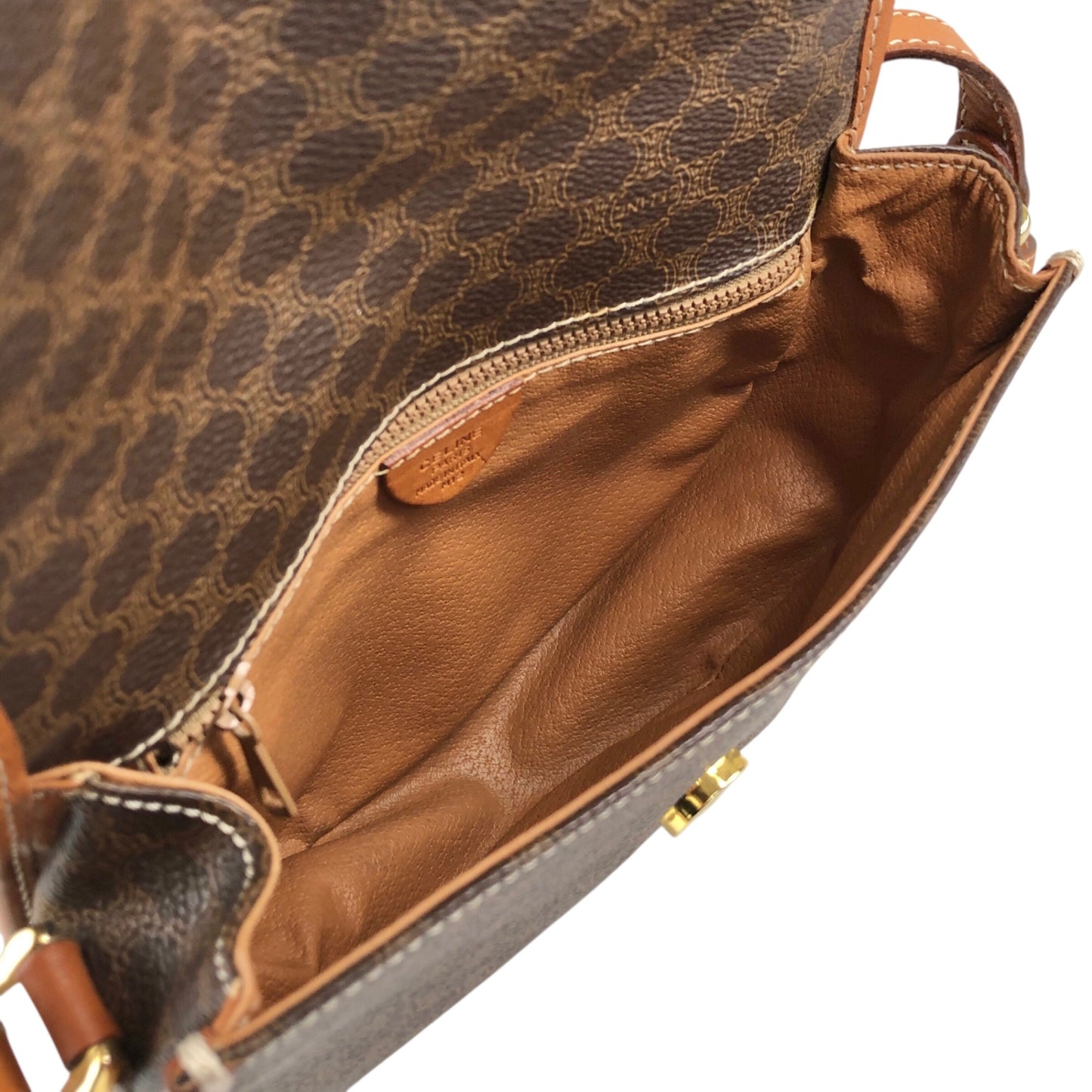 CELINE Macadam Blason Round Shoulder bag Brown Vintage v54uj5