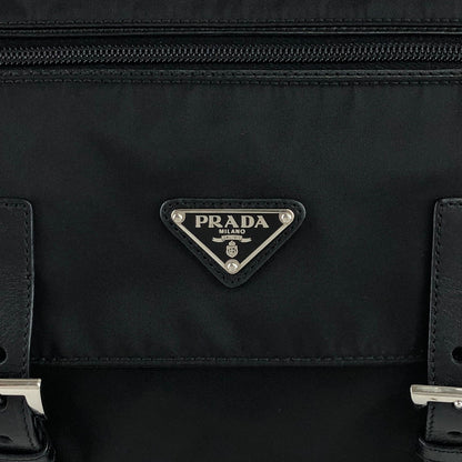 PRADA Triangle Logo Front Buckle Shoulder bag Black Vintage b2kema