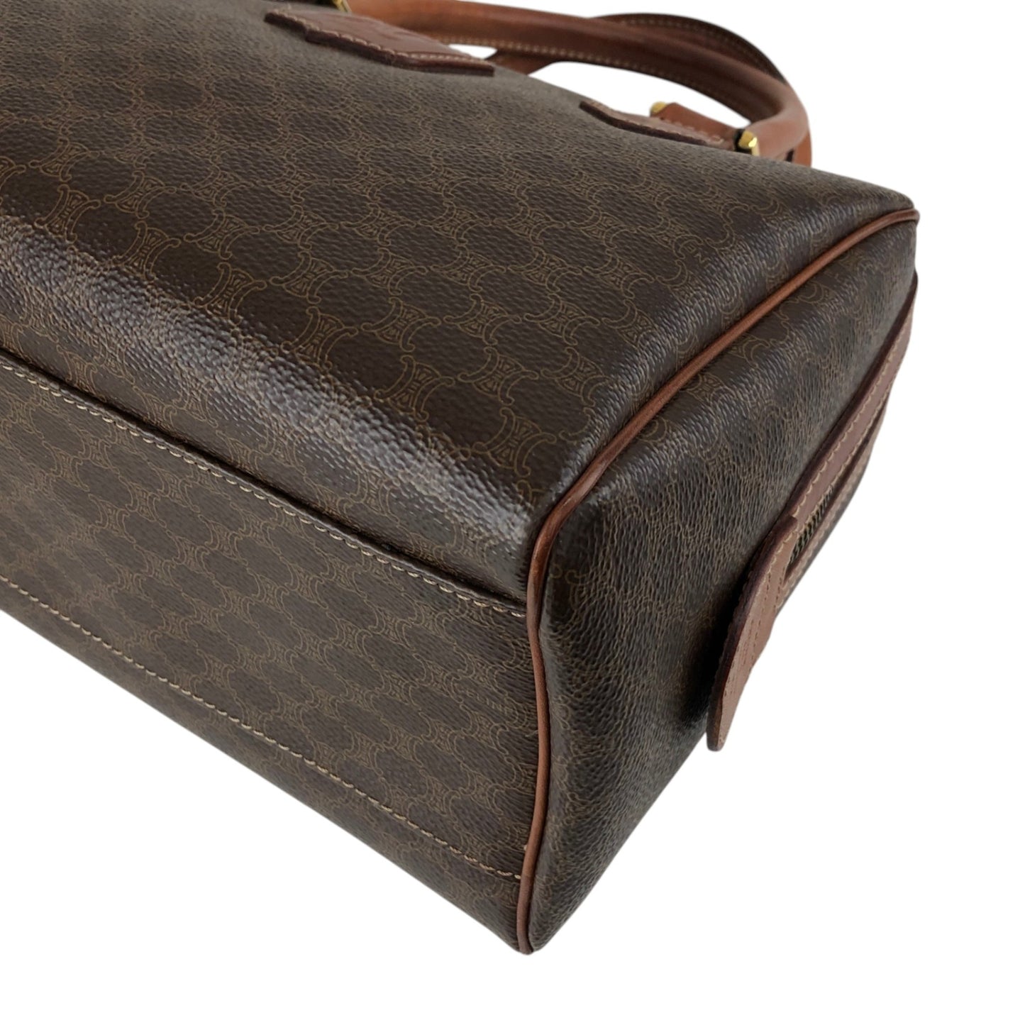 CELINE Macadam Blason Small Boston bag Handbag Brown Vintage f2ydjv