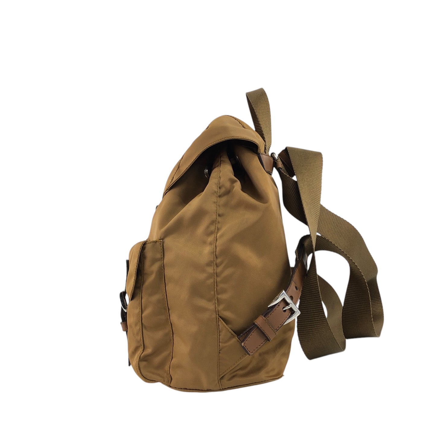 PRADA Tessuto Triangle Logo Double Pocket Backpack Beige Vintage rb8azz