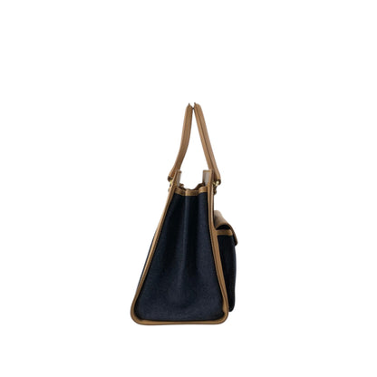 Christian Dior Logo Canvas Handbag Beige×Blue Vintage fwaghn