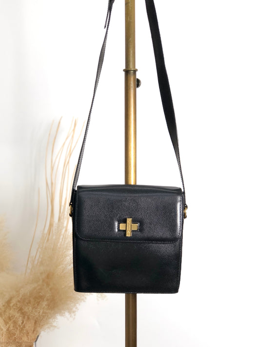 CELINE Turn Lock Shoulder bag Black Vintage txhccr