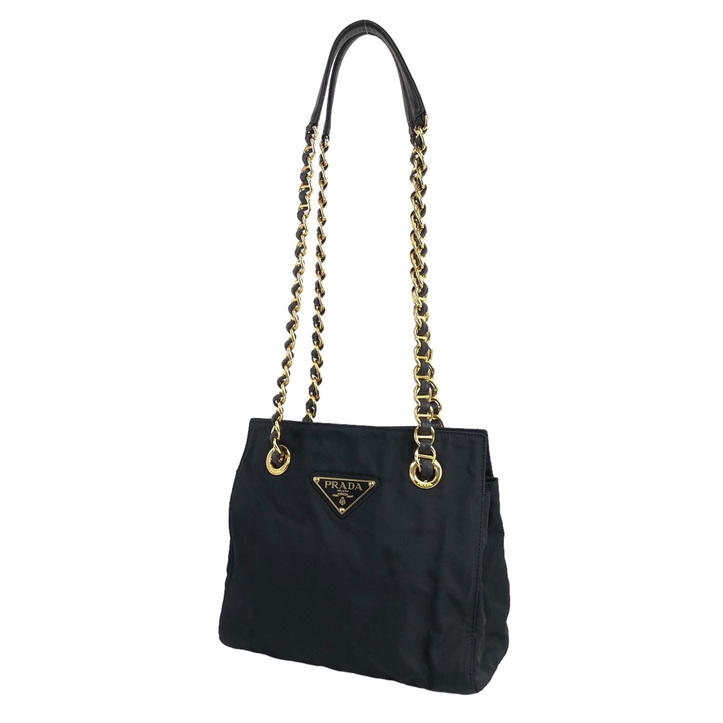 PRADA Triangle Logo Chain Shoulder bag Black Vintage z3k6p8