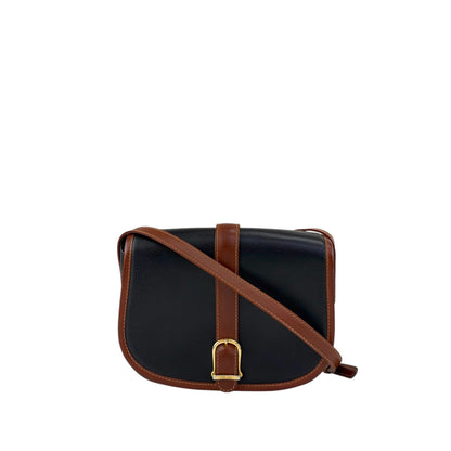 CELINE Front Buckle Shoulder bag Black×Brown Vintage 8seizv