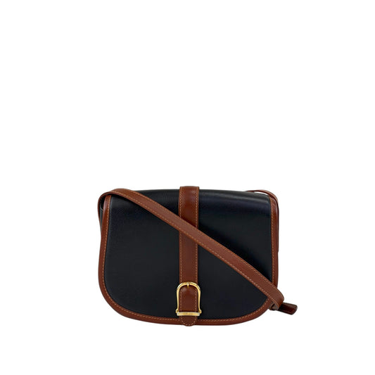 CELINE Front Buckle Shoulder bag Black×Brown Vintage 8seizv