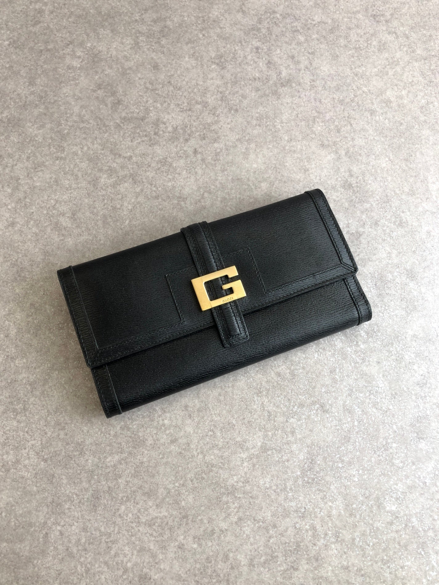 GUCCI Logo Long Wallet Black Vintage dyaswj