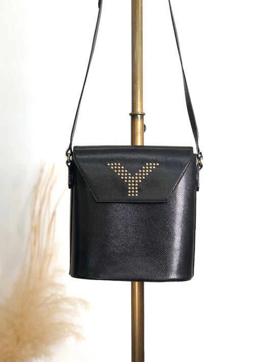 Yves Saint Laurent Logo Stitch Shoulder bag Black Vintage umrsfj