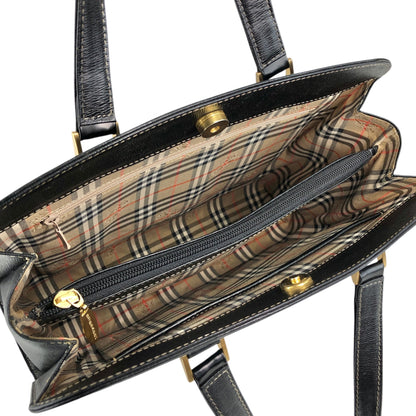 BURBERRY Logo Handbag Totebag Black Vintage 22n2xt