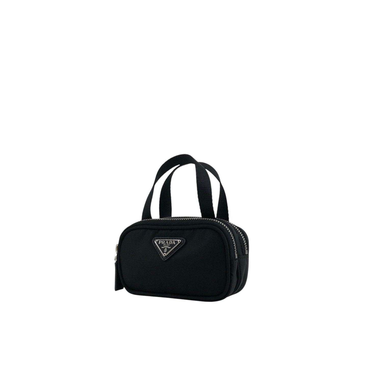 PRADA Tessuto Triangle Logo Small Handbag Pouch Black 1N1346 Vintage ntidxe