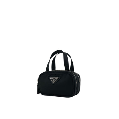 PRADA Tessuto Triangle Logo Small Handbag Pouch Black 1N1346 Vintage ntidxe