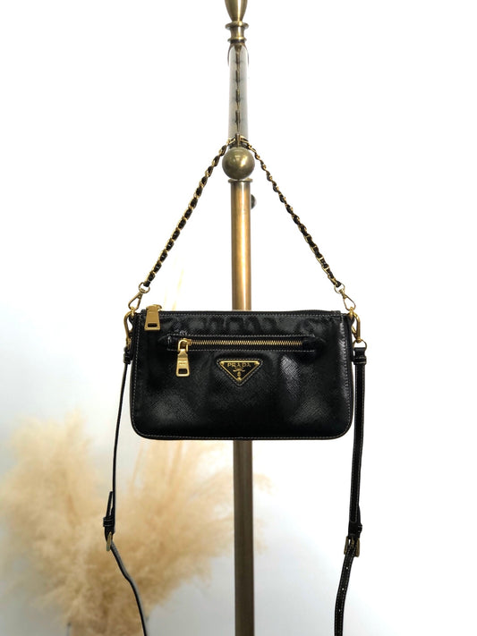 PRADA Triangle Logo Two-way Small Handbag Shoulder bag Black Vintage 4ndzyf