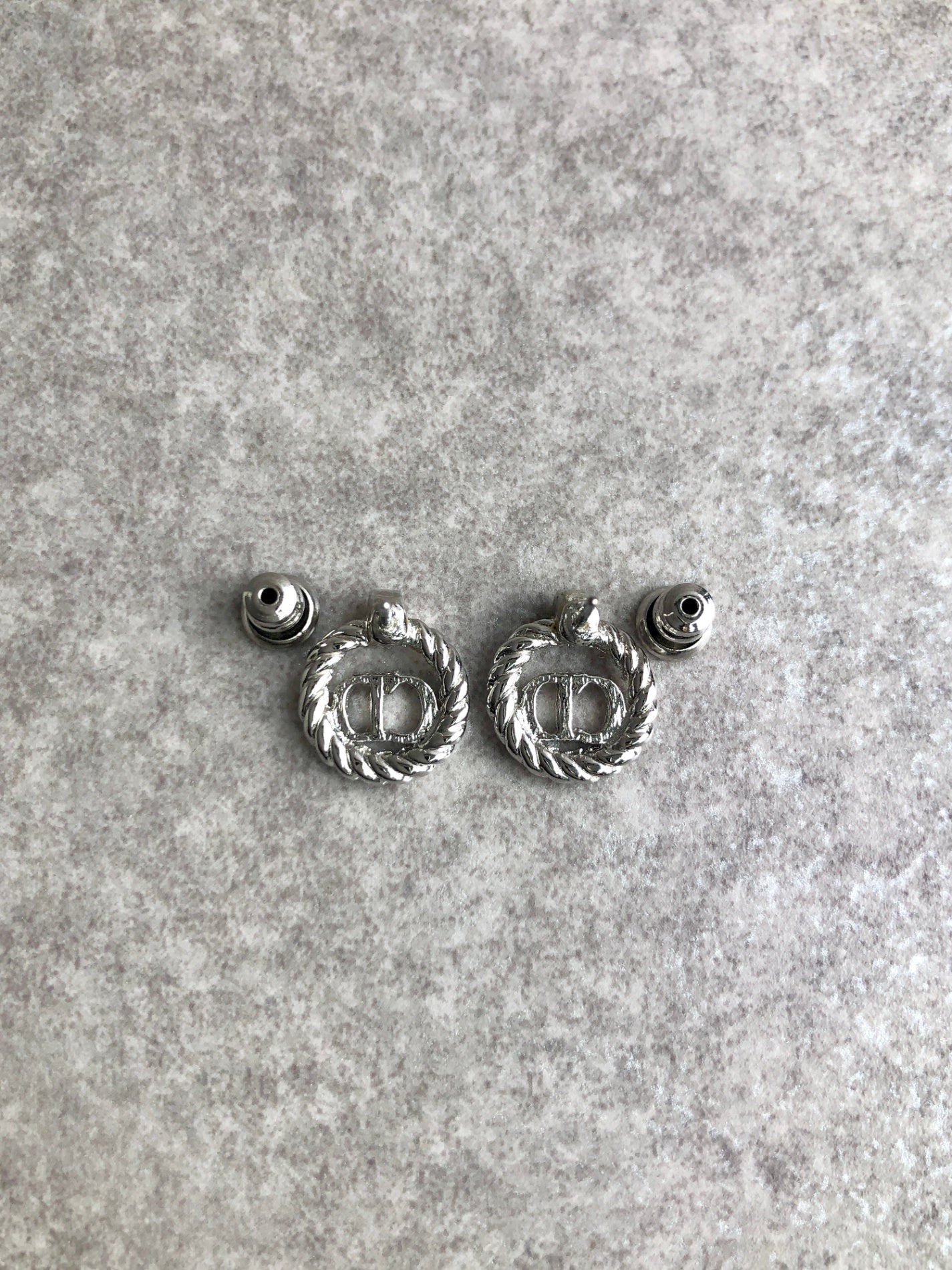 Christian Dior CD Logo Earrings Silver Vintage ya3rkd