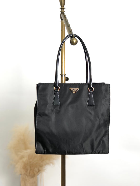 PRADA Tessuto Triangle Logo Totebag Black Vintage hp25fh