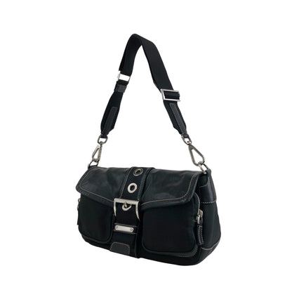 PRADA Tessuto Triangle Logo Front Buckle Shoulder bag Black Vintage dgr7v8