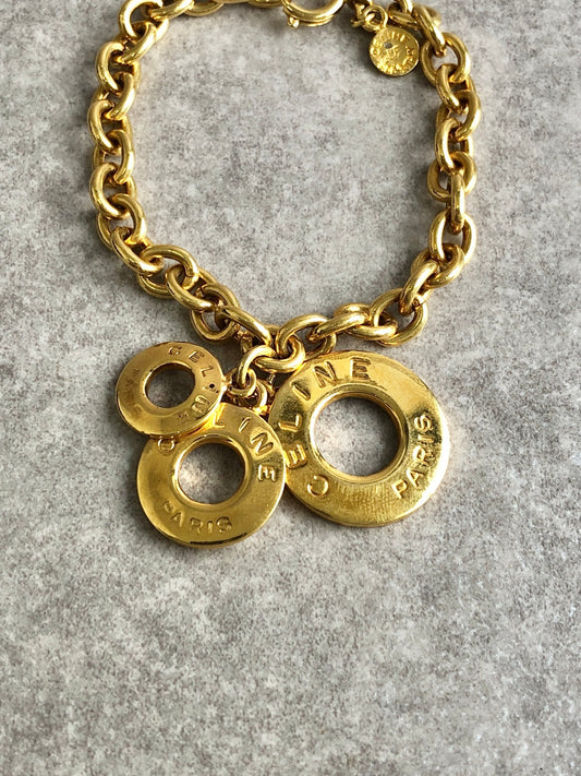 CELINE Circle Logo Bracelet Gold Vintage wba3vy