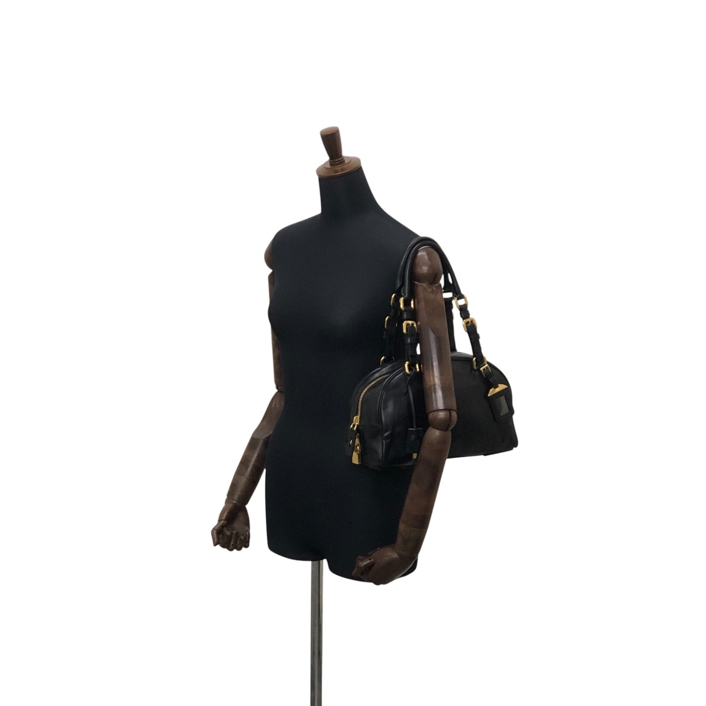 PRADA Logo Embossed Handbag Boston bag Black Vintage nvtnhw