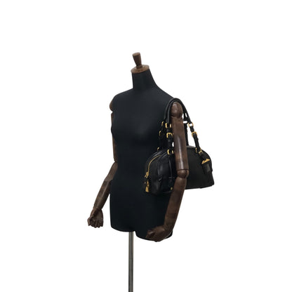 PRADA Logo Embossed Handbag Boston bag Black Vintage nvtnhw