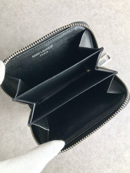 Yves Saint Laurent YSL Logo Coin Purse Black Vintage tpc6gd