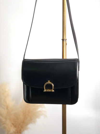 CELINE Horseshoe Crossbody Shoulder bag Black Vintage ueee8w