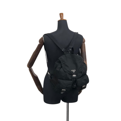 PRADA Tessuto Triangle Logo Double Pocket Backpack Black Vintage rr2dvd