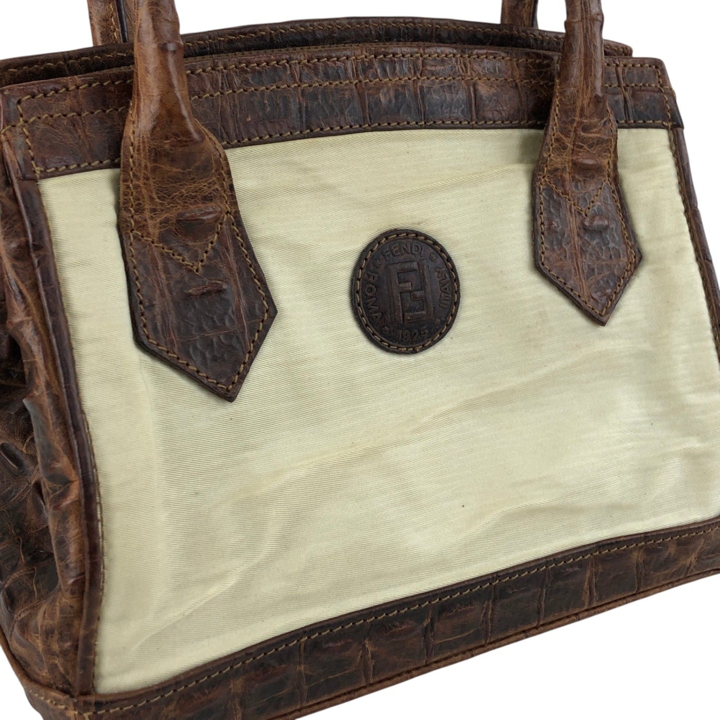 FENDI Logo Two-way Handbag Shoulder bag Beige Vintage apxrfn