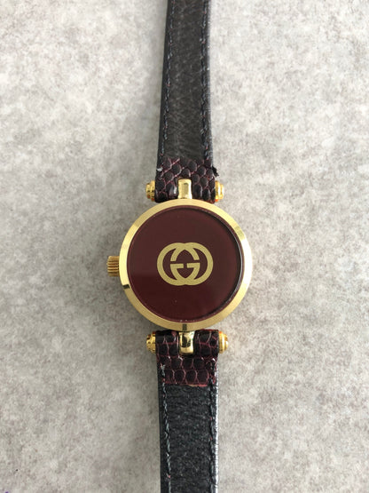 GUCCI Sherry Line Quartz Watch Gold×Red Vintage sujccz