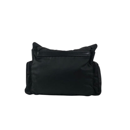 PRADA Tessuto Triangle Logo Front Buckle Side Pocket Shoulder bag Black Vintage 5whkzb