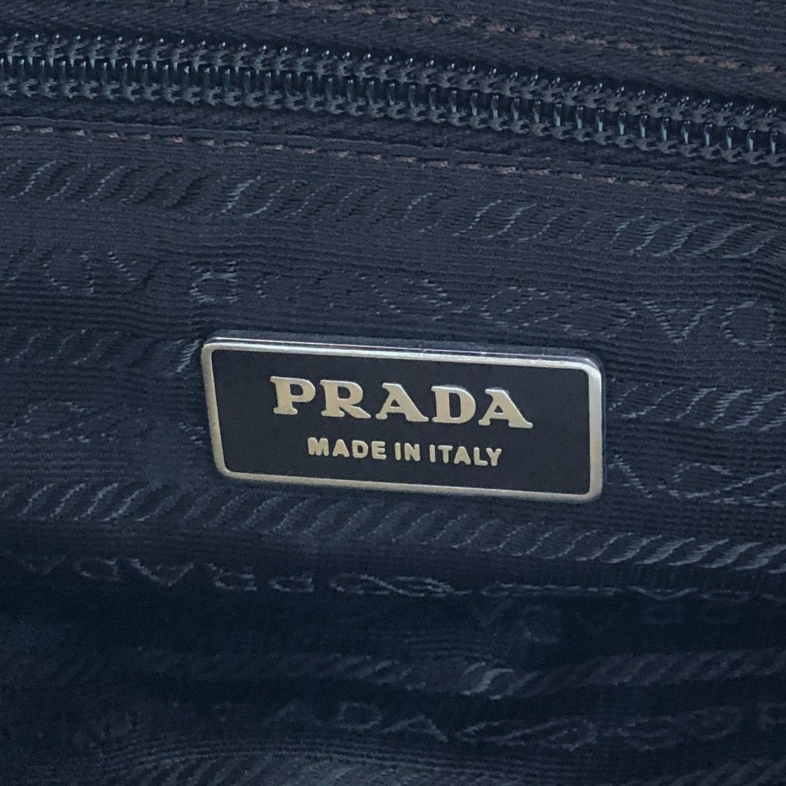 PRADA Tessuto Triangle Logo Double Pocket Backpack Beige Vintage rb8azz