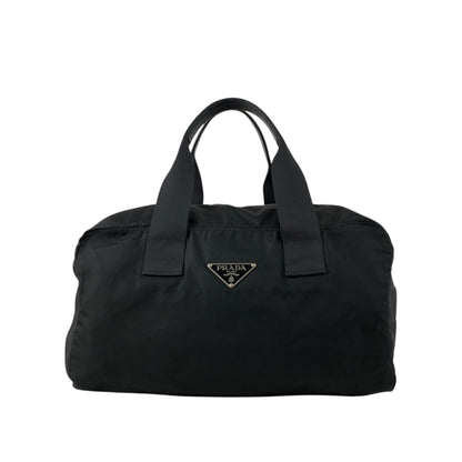 PRADA Tessuto Triangle Logo Handbag Boston bag Black Vintage ycwtum