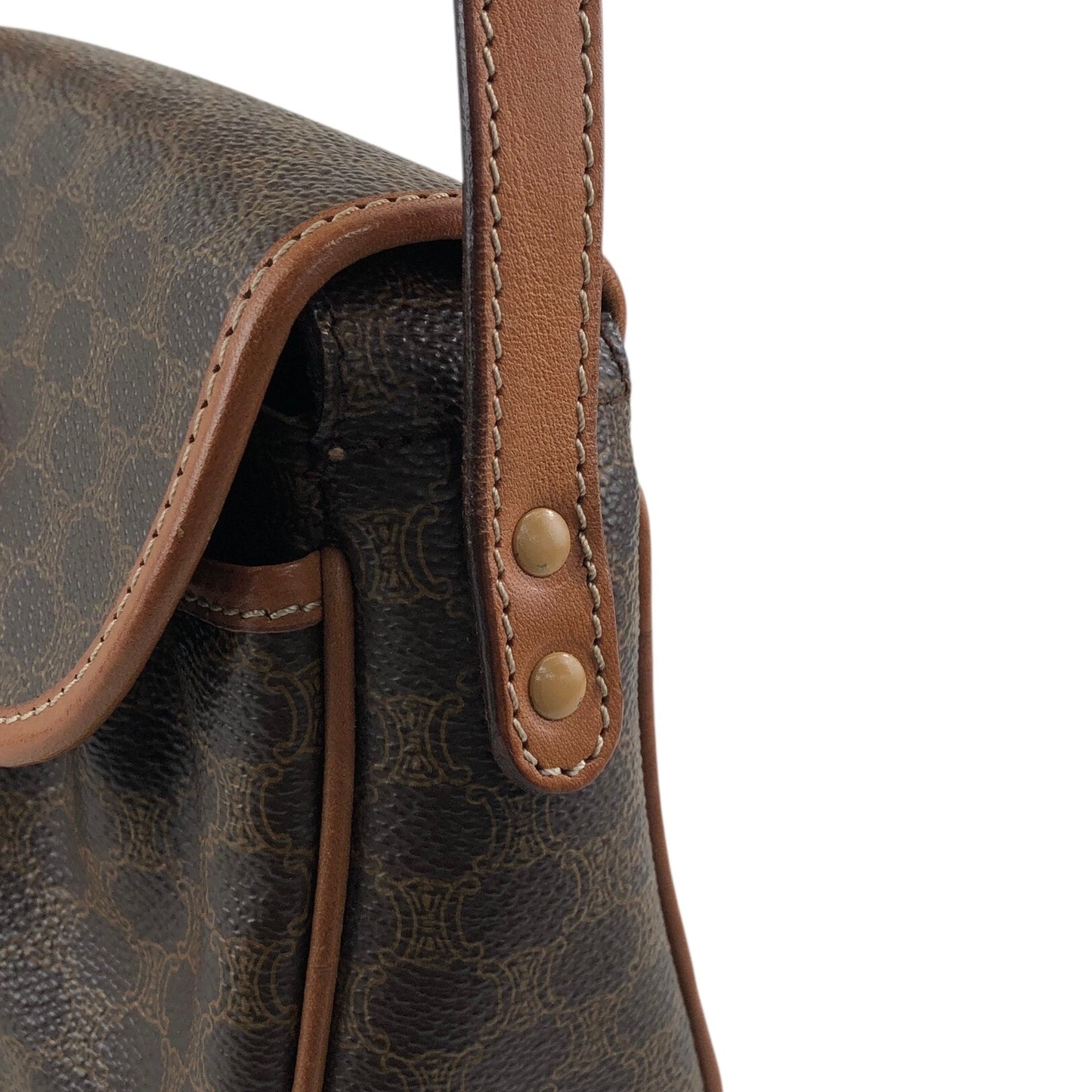 CELINE Macadam Blason Front Buckle Shoulder bag Brown Vintage zzu5ya