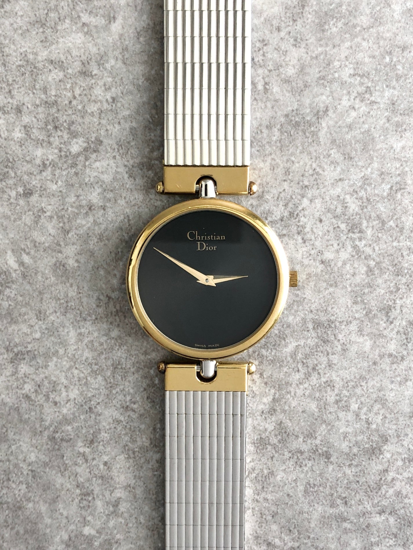 Christian Dior Logo Quartz Watch Silver×Gold 3026 Vintage 3ztkba